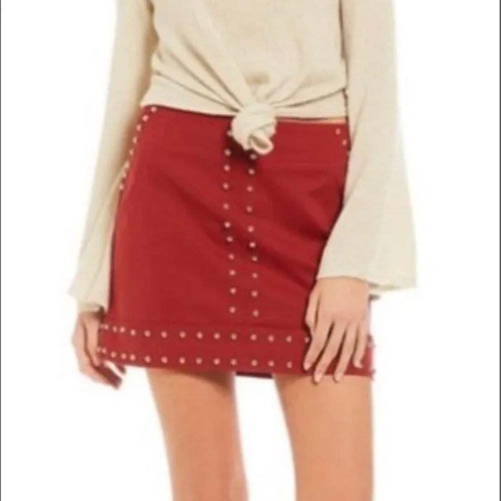 New Gianni Bini Reyes Dark Clay Nailhead Mini Skirt Medium - Picture 5 of 8